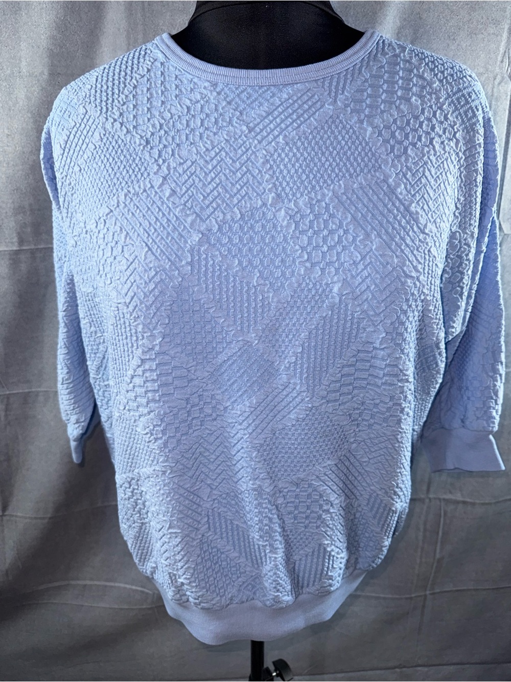 2800-Vicki Wayne Light Blue Textured Short Sleeve Knit Top